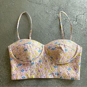 ASOS Luxe Pink and Yellow Floral Bustier Crop Top Size 4